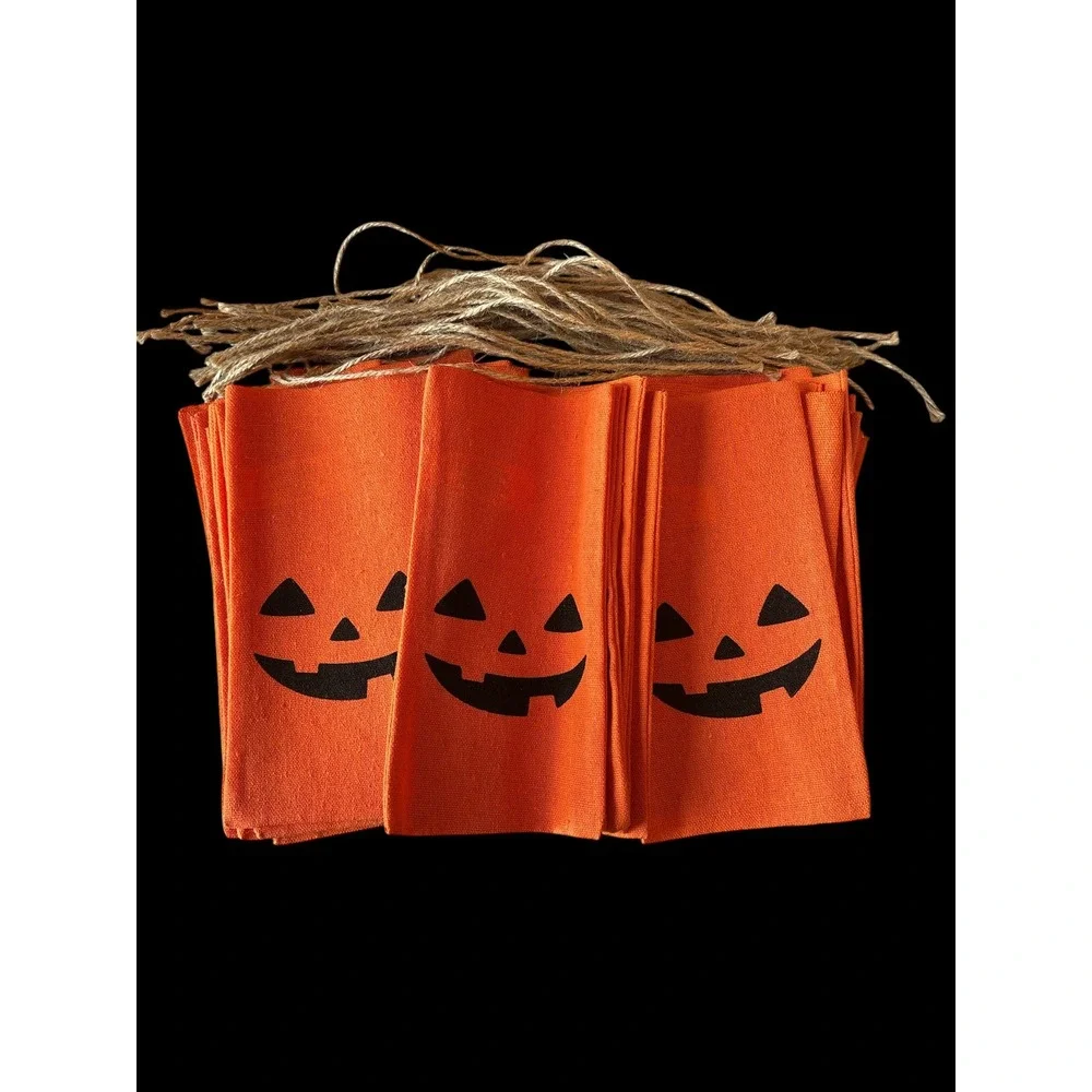 Halloween Jack-O-Lantern Burlap Drawstring Treat Bags Orange Set of 20